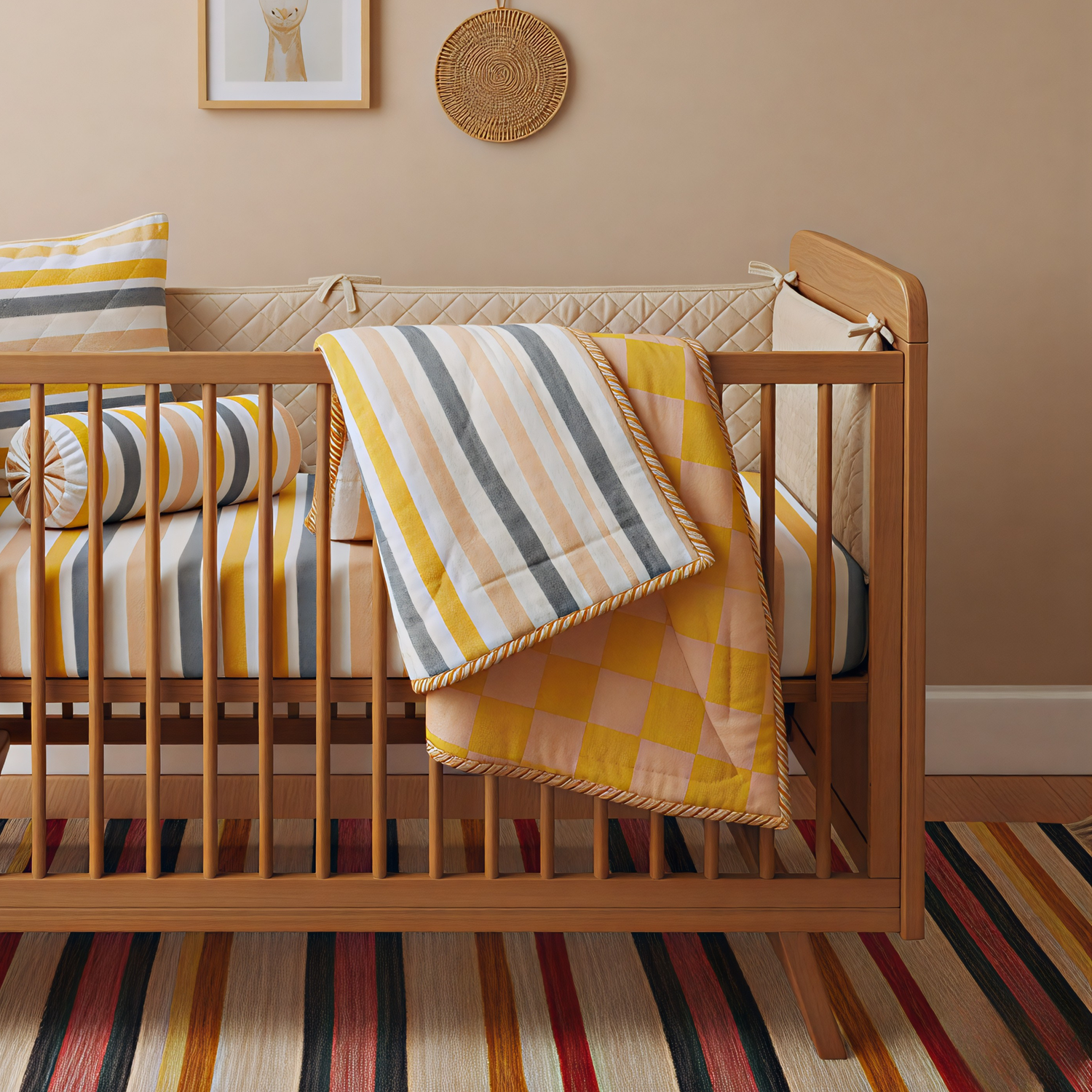 Soft Rainbow Mulmul Cot Bedding Set With Quilt