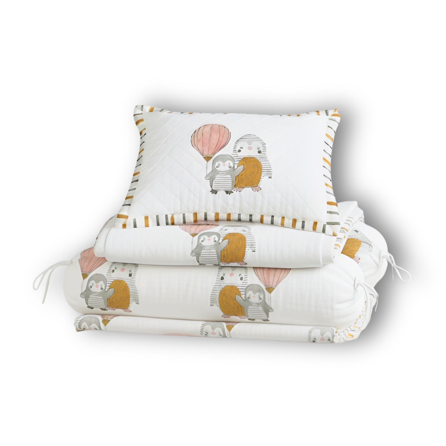 Penguin Party Mulmul Cot Bedding Set With Dohar