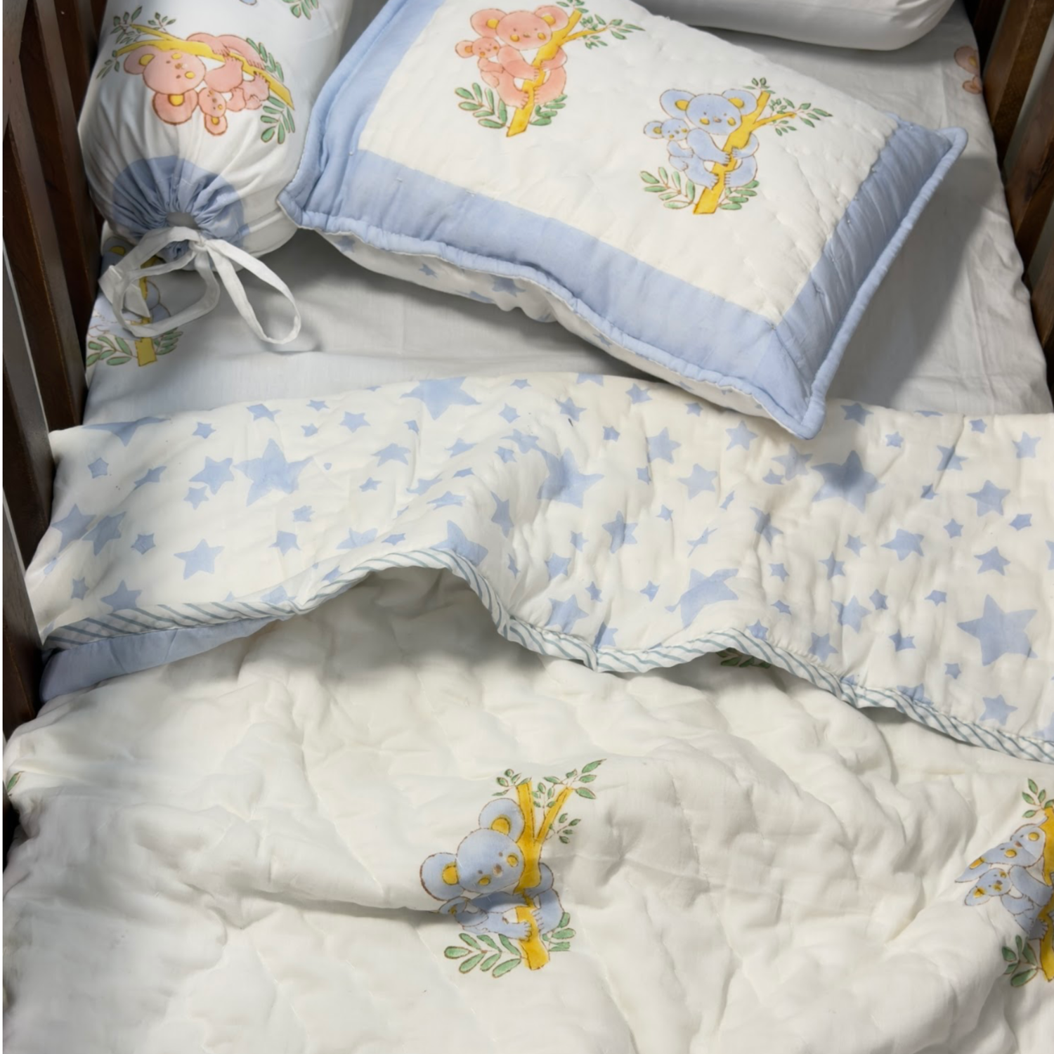 Mulmul 5-Pc Cot Bedding Set (Quilt) - Koala