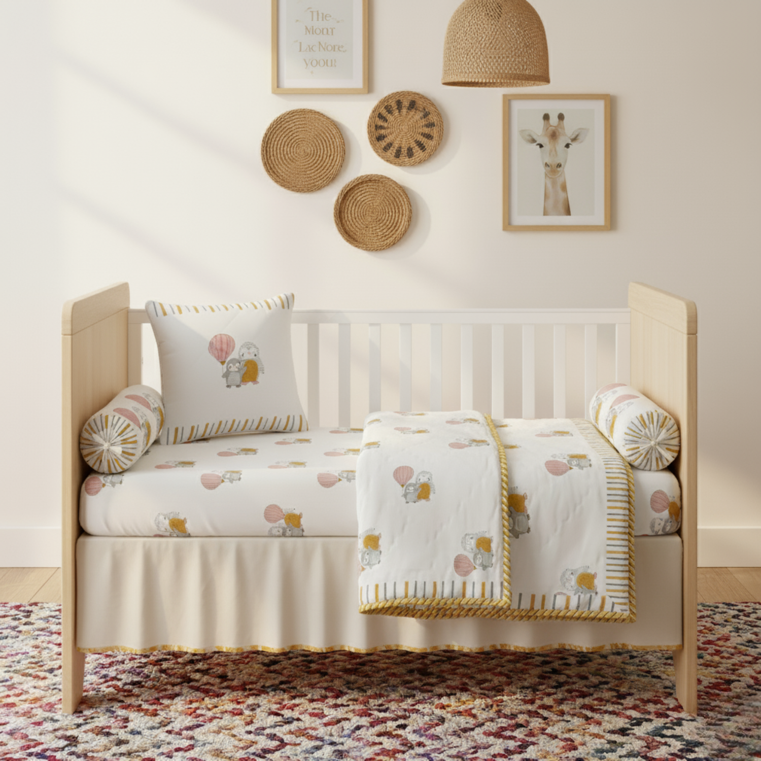 Penguin Party Mulmul Cot Bedding Set With Quilt